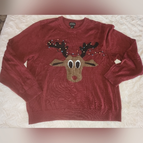 Men's Christmas sweater XXL reindeer Christmas Lights Embroidered ALEX STEVENS - Picture 3 of 8